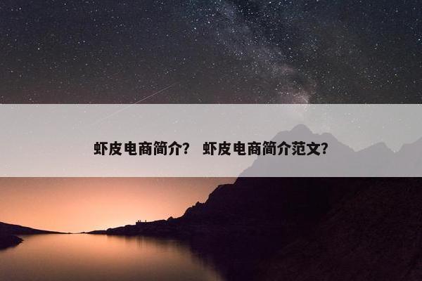 虾皮电商简介？ 虾皮电商简介范文？