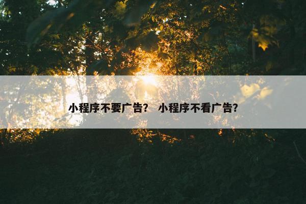 小程序不要广告？ 小程序不看广告？