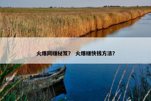 火爆网赚秘笈？ 火爆赚快钱方法？